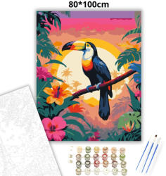  Trópusi tukán pálmák között - számfestő készlet - 80×100 cm (Keretre feszítve)