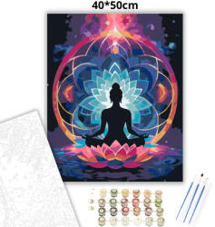  Nyugodt meditáció lótuszvirágokkal - számfestő készlet - 40×50 cm (Keretre feszítve)