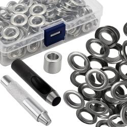 Gardlov Set 100 inele pentru fixare prelata, 12mm/20mm, otel si PP, 14.5 x 8.2 x 3.5 cm, argintii (FSI18212)