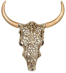 IV Interior Concept Decoratiune murala cap de taur auriu cu coarne EXOTIC BULL 60cm (A-45661 VC)