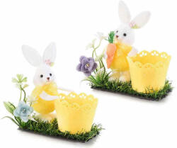 Decorer Set 2 figurine Iepurasi cu ghiveci din textil galben 11x6x12 cm (A16.11.02deco)