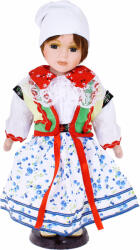 TifanTEX Păpușă de porțelan în port popular cu batic alb, 41cm (5500K5) Papusa