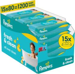 Pampers Fresh Clean Baby Nedves Törlőkendő, 15 Csomag x 80 Törlőkendő