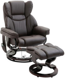 HOMCOM Relaxfotel lábtartóval, 360°-ban forgó TV-fotel masszázzsal, dönthető funkció, pihenőfotel, műbőr, barna (700-116V91BN)