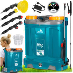Plonos Akkumulátoros permetező, Plonos PL-604, kék, 16 l, háti pántos, 12 V 8, 0 Ah, 4 fúvóka, PE tartály, akkumulátorral és töltővel (TE460400)