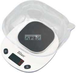 Zilan ZLN7880 tálas konyhai mérleg, max. 5kg, 1000 ml-es tál, LCD kijelző, elemes tápellátás - webmuszaki