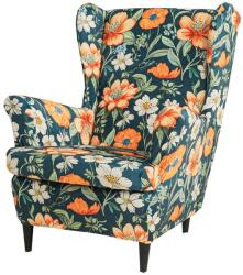 Meble OdNowa Uszak fotelhuzat, Meble OdNowa, narancssárga virágmintás, rugalmas anyagú, méretei 78-85x95-100x84-90cm (convivum_5905080708196)