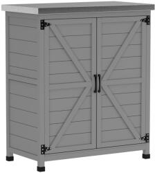 Aosom Kerti tárolószekrény munkafelülettel 79x43x92 cm kültéri szerszámos szekrény szürke