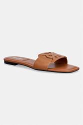 Calvin Klein női bőr papucs SQUARE FLAT SANDAL EMBLEM - barna Női 37