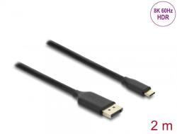 Delock Cablu USB Type C la DisplayPort (DP Alt Mode) 8K60Hz cu HDR T-T 2m Negru, Delock 80165 (80165)