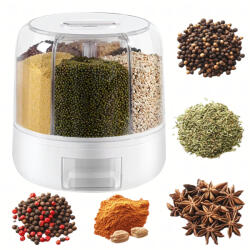 Malatec 360 fokban forgó ételrendező tároló ömlesztett termékekhez és fűszerekhez, fehér