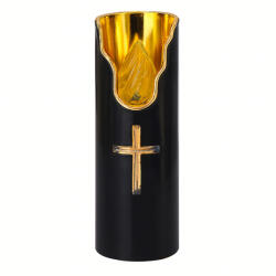 Malatec LED gyertya elemmel, fekete, lánghatású, 15 cm, tartós