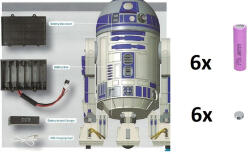  DeAgostini R2-D2 akkumulátor csomag - 6db Samsung 18650 3.7V 2600mAh ICR18650-26H 26J Li-ion cella hézagoló mágnessel (DEAGR2D2)