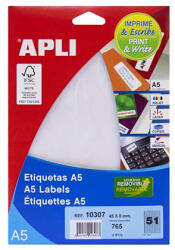 APLI Etikett, 45x8 mm, eltávolítható, ékszerekhez, A5 hordozón, 765 etikett/csomag (LCA10307)