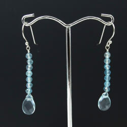  Fazettált kék topáz csepp fülbevaló