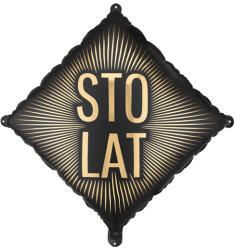  Fekete arany 'Sto lat' fólia lufi 46x46 cm, szívószállal (FB363)