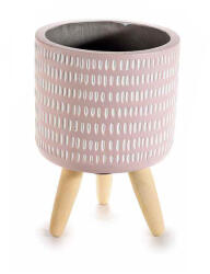 Decorer Ghiveci flori lemn ceramica mov alba 11x16 cm (A61.00.26DDECO)