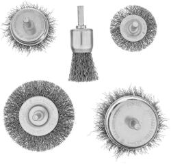 Denzel 5db-os INOX drótkorong készlet fúróba, kreppelt, kefekorong+csésze+lapos, 0, 3 mm szálvastagság (744937)