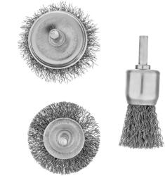 Denzel 3db-os INOX drótkorong készlet fúróba, kreppelt, kefekorong+csésze+lapos 0, 3mm szál (744917)