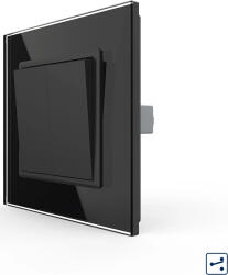 LIVOLO Intrerupator Dublu Mecanic LIVOLO cu Rama din Sticla - Serie Noua, Negru, VL-2FCMKS-BP (vl-2fcmks-bp) - cel
