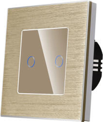 Luxion Intrerupator Dublu cu Touch din Sticla si Rama de Aluminiu LUXION, protocol ZigBee, Auriu (LX-ZT-201A-G)