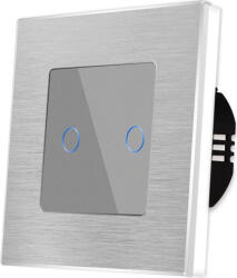 Luxion Intrerupator Dublu cu Touch din Sticla si Rama de Aluminiu LUXION, protocol ZigBee, Gri (LX-ZT-201A-GY)