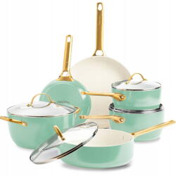 GreenPan Set oale si tigai GreenPan Padova Reserve 10 elemente, verde pastel, rezistent la temperaturi de pana la 200C (CC008489-001)