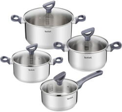 Tefal Set 8 piese Daily Cook, inductie, cratita de 16 cm, oala de 18/20/24 cm, 4 capace de sticla cu design inteligent, manere ergonomice, interior gradat, inox premium, argintiu (3168430332256)