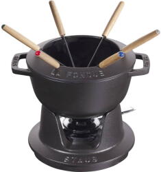 Staub Set fondue STAUB, 18 cm, negru, 6 furculite, capacitate 1.6 l (Fondue-Set 18cm)