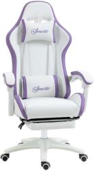 Vinsetto ergonomikus gamer szék PU bőr és acél, fejtámlával és állítható magassággal, dönthető háttámlával és derékpárnával, 65x65x121-129 cm, fehér és lila (921-618V02WT)