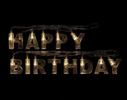 Family Collection Meleg fehér, elemes LED Fényfüzér 13db izzóval - Happy Birthday - Áttetsző, ezüst csillámos (56529C)