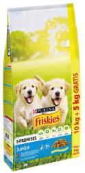 Friskies 5 Promises Junior Chicken, Milk and Vegetables 10+5kg csirke, tej és zöldségek keveréke, száraz táp kölyökkutyák számára
