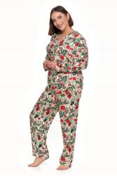 Moraj Női pizsama szett, Moraj, hosszú ujjú ing, hosszú nadrág, viszkóz, finom púder rózsaszín, csíkos és trópusi virágmintás, L (PDD5800-006-PATT1-L)