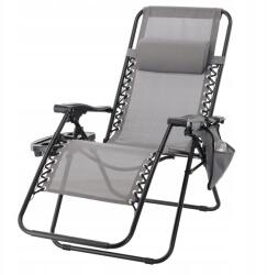 CG Összecsukható Kerti Napozóágy Zsebállvánnyal És Fejtámlával, Szürke (leżak grawitacyjny plażowy regulowany)