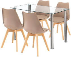 Leziter Set dining Leziter Velon 4+1 alb-bej cu masa sticla 120 cm si 4 scaune (LUA120W_DA232ABE_4)