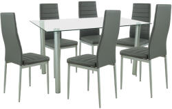 Leziter Set masa dining Leziter Verna 6+1, gri, blat din sticla securizata 140x80 (LUA140W_DA258GG_6)