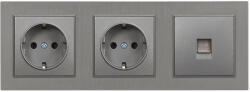 Leziter Priza dubla cu împamantare + conector UTP RJ45 Leziter Nova III, gri (LN3KERV-SZ_LNFCS-SZ_2_LNUTP-SZ)