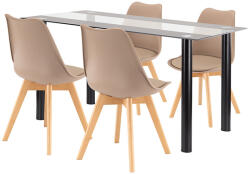 Leziter Set dining Leziter Zelma 4+1, masa sticla 140 cm si 4 scaune bej, negru-bej (LUA140B_DA232ABE_4)
