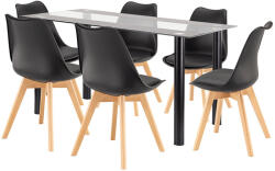 Leziter Set de dining Leziter Zelma 6+1 negru, masa din sticla 140 cm si 6 scaune (LUA140B_DA232AB_6)