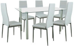 Leziter Set masa cu 6 scaune Leziter Verna 6+1, blat sticla, alb-gri (LUA140W_DA258WG_6)