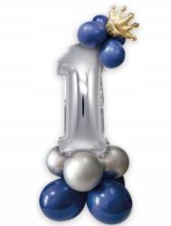  Léggömb Egy Szám 1 ezüst kék Korona Fólia szett