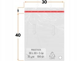  30x40+5 cm fóliazsák ragasztószalaggal ruházathoz 300x400mm ld Pe 100 db