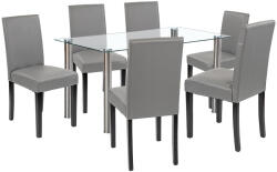 Leziter Set masa dining Leziter Cadiz 6+1 cu blat din sticla, alb-gri, 140 cm (LUA140W_LKE-GR_6)