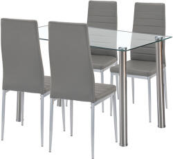 Leziter Set dining Leziter Mateo 4+1 cu masa din sticla securizata, 4 scaune gri (LUA120W_DA258GG_4)