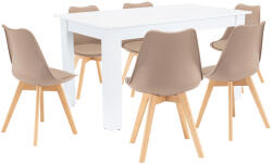 Leziter Set masa si 6 scaune Leziter Zara bej-alb, masa 140x80 cm, scaune Silla (LYET140F_DA232ABE_6)