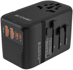 BlitzWolf BW-TA3 utazóadapter 4 USB porttal - EU/UK/USA/AUS kompatibilis, 220V-110V átalakító