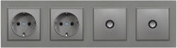 Leziter Priza combo Leziter Nova IV cu 2 prize Schuko si 2 prize TV, cadru gri (LN4KERV-SZ_LNFCS-SZ_2_LNTVCS-SZ_2)