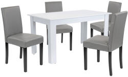 Leziter Set masa dining Leziter Leon 4+1, alb-gri, cu 4 scaune ECO si masa 140x80 cm (LYET140F_LKE-GR_4)