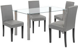 Leziter Set masa dining Leziter Cadiz 4+1, masa sticla 140 cm, alb-gri (LUA140W_LKE-GR_4)