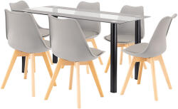 Leziter Set dining Leziter Zelma 6+1 cu masa din sticla si 6 scaune gri, 140 cm (LUA140B_DA232AG_6)